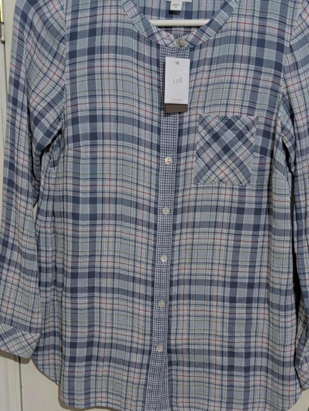 N/W/Tags J Jill Light Blue Plaid Button-Front Women's Top
